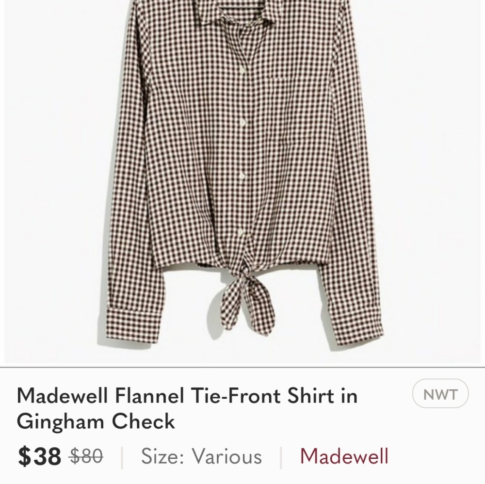 A) NWOT, Madewell flannel tie front plaid longsleeve - Picture 2 of 11